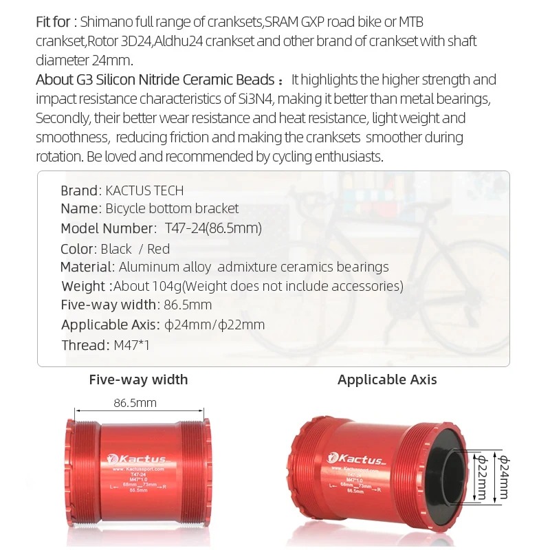 KACTUS T47 Bottom Bracket Cera - đánh giá và giá Tech Bike Accessories